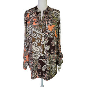 Zac & Rachel Women's Tunic Top Size 2X Paisley Print Long Sleeve Pockets Plus